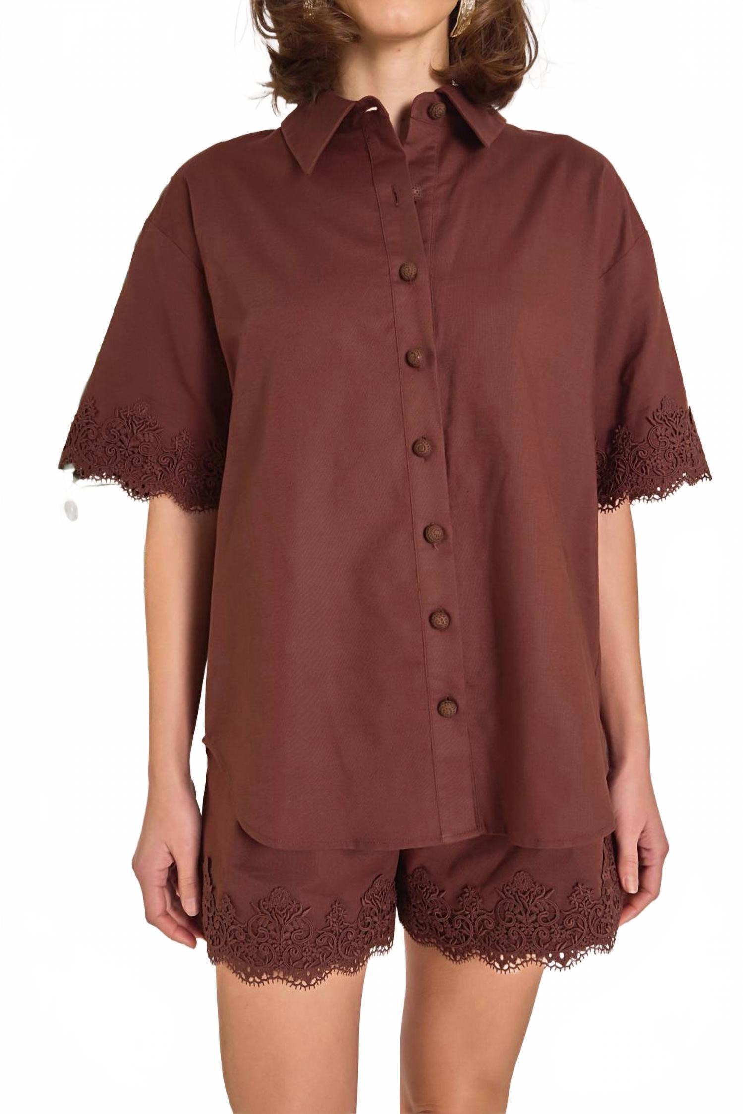 New English Factory The Midnight Lace Linen Shirt In Rust